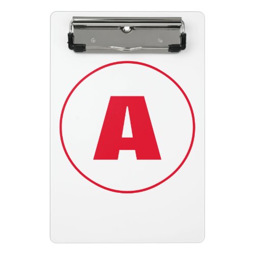Modern Stylish Monogram Red Initial Letter White Mini Clipboard