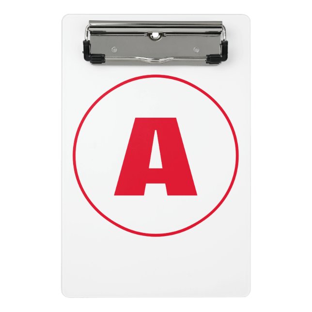 Modern Stylish Monogram Red Initial Letter White Mini Clipboard (Front)