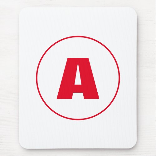 Modern Stylish Monogram Red Initial Letter White Mouse Pad