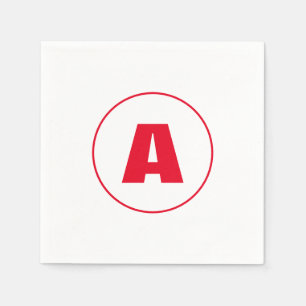 Modern Stylish Monogram Red Initial Letter White Napkins