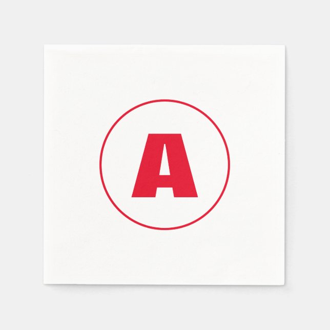 Modern Stylish Monogram Red Initial Letter White Napkins (Front)