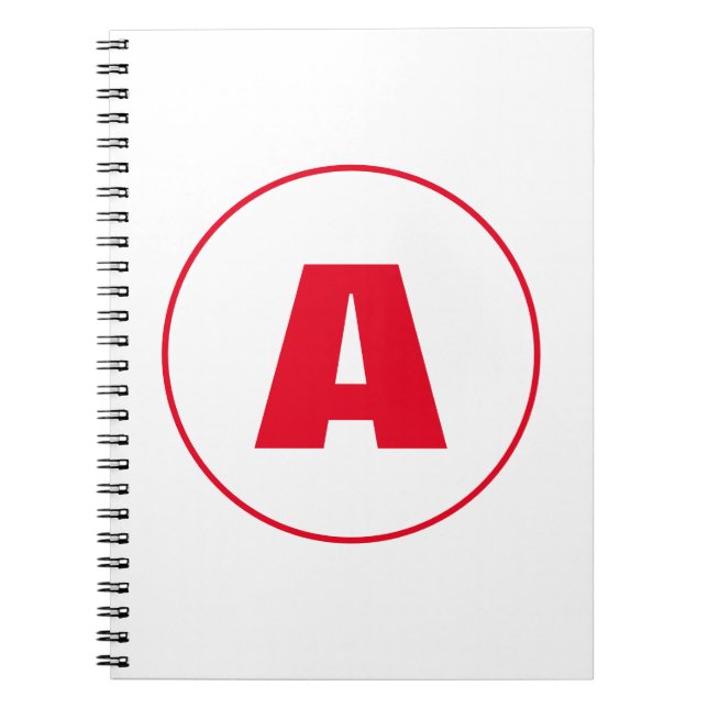 Modern Stylish Monogram Red Initial Letter White Notebook (Front)