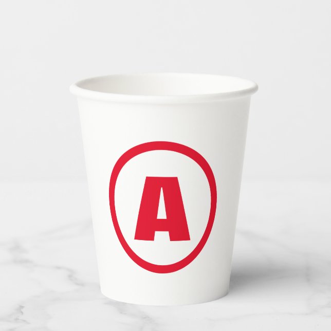 Modern Stylish Monogram Red Initial Letter White Paper Cups (Front)