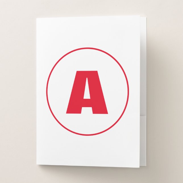 Modern Stylish Monogram Red Initial Letter White Pocket Folder (Front)