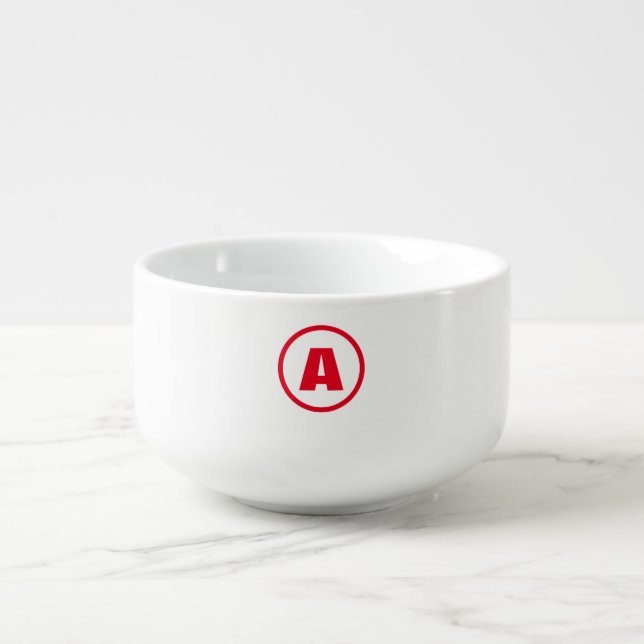 Modern Stylish Monogram Red Initial Letter White Soup Mug (Front)