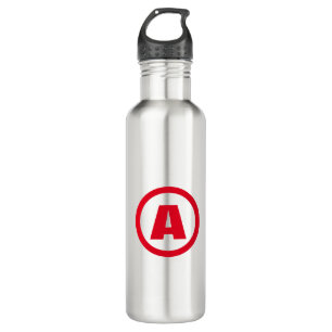 Modern Stylish Monogram Red Initial Letter White Stainless Steel Water Bottle