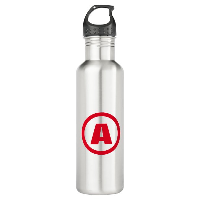 Modern Stylish Monogram Red Initial Letter White Stainless Steel Water Bottle (Front)