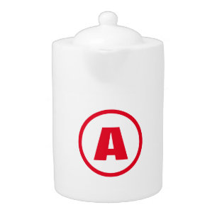 Modern Stylish Monogram Red Initial Letter White Teapot