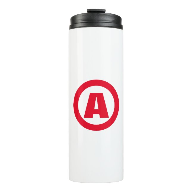 Modern Stylish Monogram Red Initial Letter White Thermal Tumbler (Front)