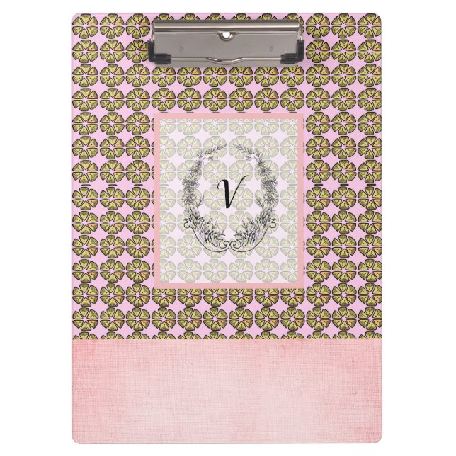 Modern Stylish Monogram Rustic Patterns Clipboard (Front)