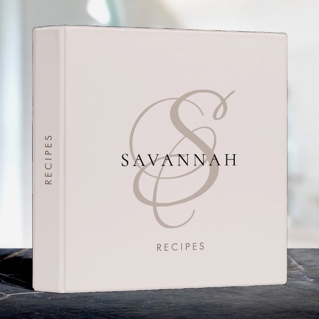Modern Stylish Monogram Script Blush Name Recipe 3 Ring Binder (Creator Uploaded)