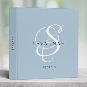 Modern Stylish Monogram Script Blush Name Recipe 3 Ring Binder