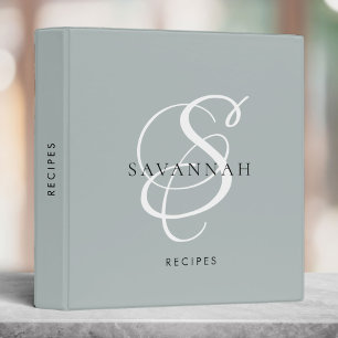 Modern Stylish Monogram Script Blush Name Recipe 3 Ring Binder