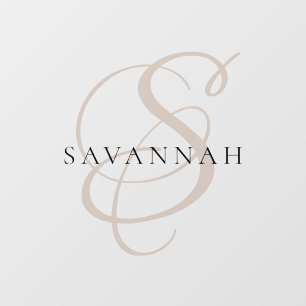 Modern Stylish Monogram Script Blush Name Wall Decal