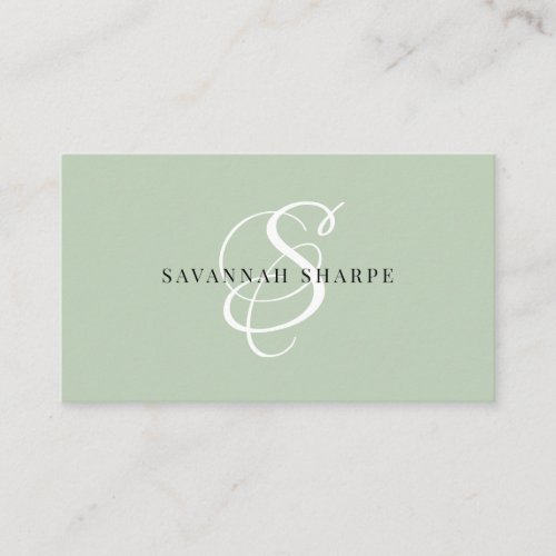 Modern Stylish Monogram Script Professional Sage Business Card