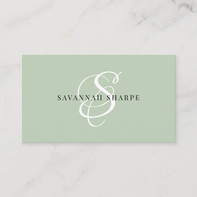 Modern Stylish Monogram Script Professional Sage Business Card (Front)