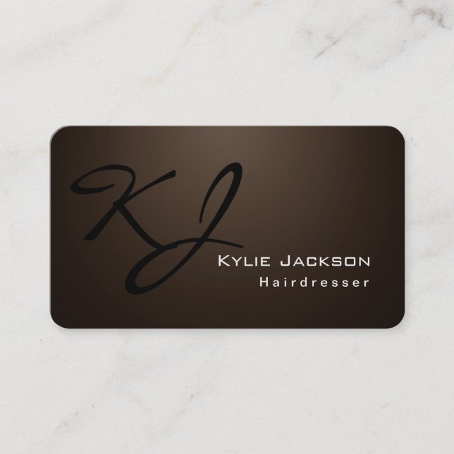 Modern Stylish Monogram Sepia Brown Business Card (Front)