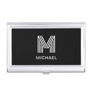 Modern Stylish Monogram Simple Sleek Black Business Card Case