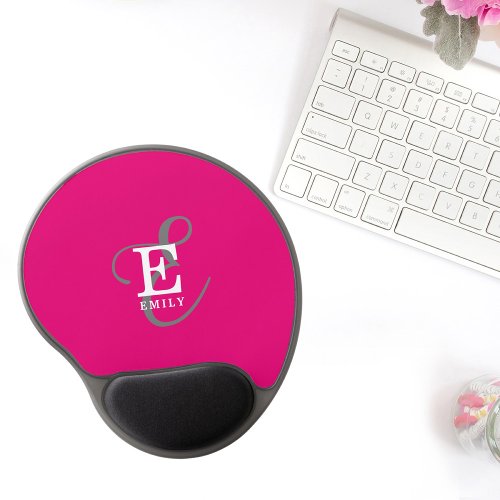 Modern Stylish Monogram Typography Hot Pink Gel Mouse Pad