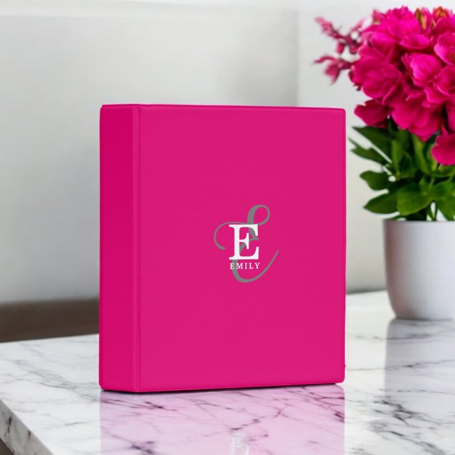 Modern Stylish Monogram Typography Hot Pink Mini Binder (Creator Uploaded)