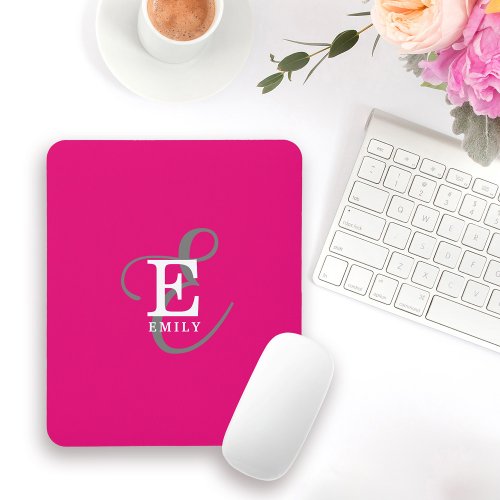 Modern Stylish Monogram Typography Hot Pink Mouse Pad