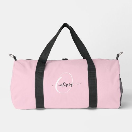 Modern Stylish Monogram Typography Pink Duffle Bag