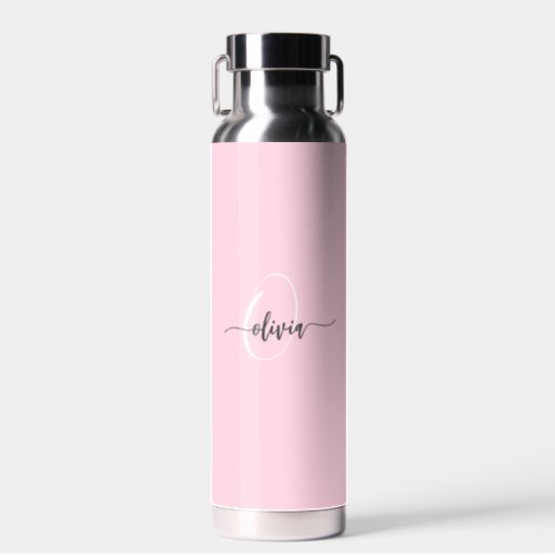 Modern Stylish Monogram Typography Pink Water Bottle