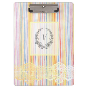 Modern Stylish Monogram Vintage Strips Clipboard