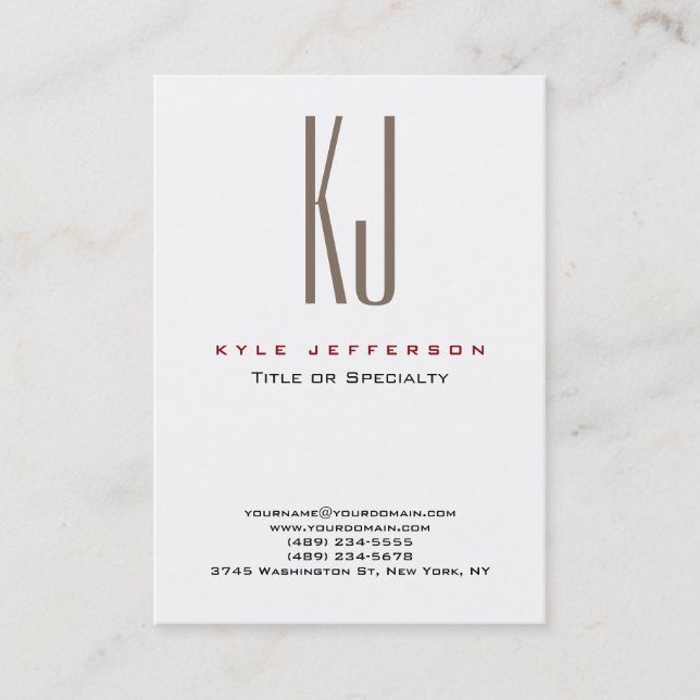 Modern Stylish Monogram White Clean Trendy Business Card (Front)