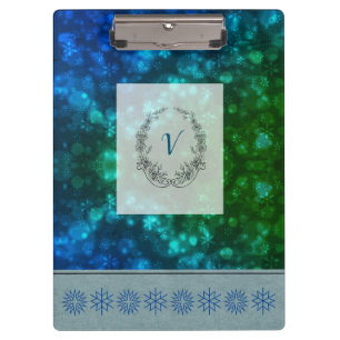 Modern Stylish Monogram Winter Snowflakes Clipboard