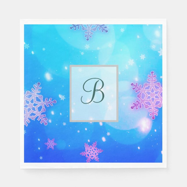 Modern Stylish Monogram Winter Snowflakes Napkins (Front)