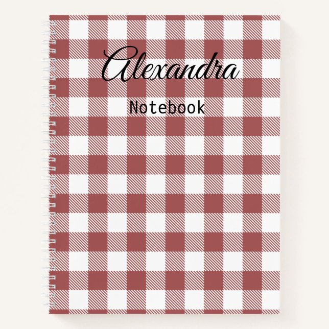 Modern stylish monogrammed Farmhouse tartan red Notebook (Front)