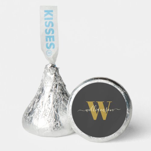 Modern Stylish Monogrammed Name Black Gold  Hersheys Kisses