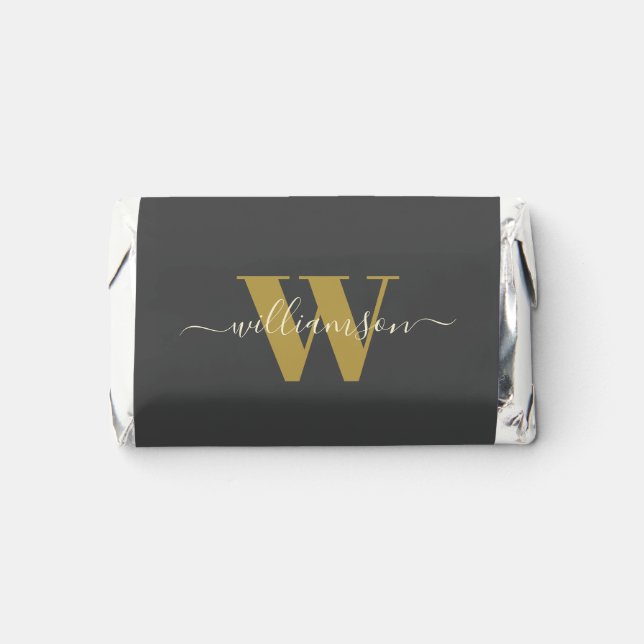 Modern Stylish Monogrammed Name Black Gold Hershey's Miniatures (Front)
