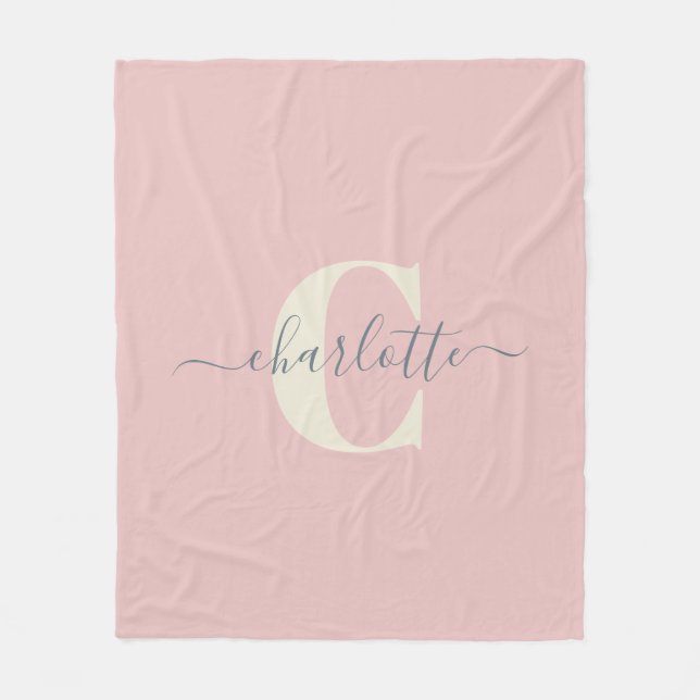 Modern Stylish Monogrammed Name Blush Pink Fleece Blanket (Front)