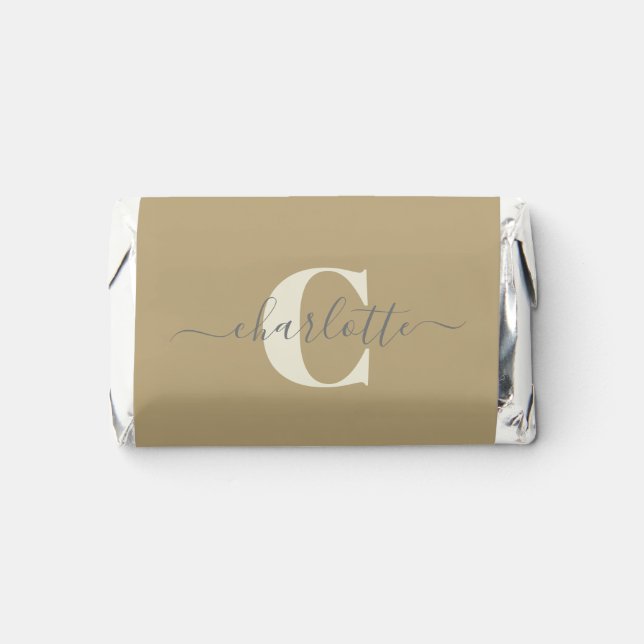 Modern Stylish Monogrammed Name Gold Tan Hershey's Miniatures (Front)