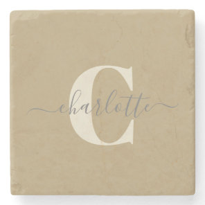 Modern Stylish Monogrammed Name Gold Tan Stone Coaster
