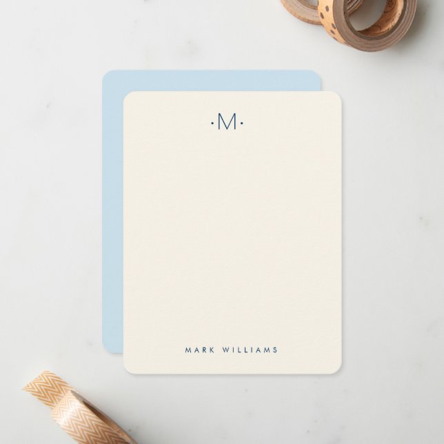 Modern Stylish Monogrammed Stationery Note Card (Front/Back In Situ)