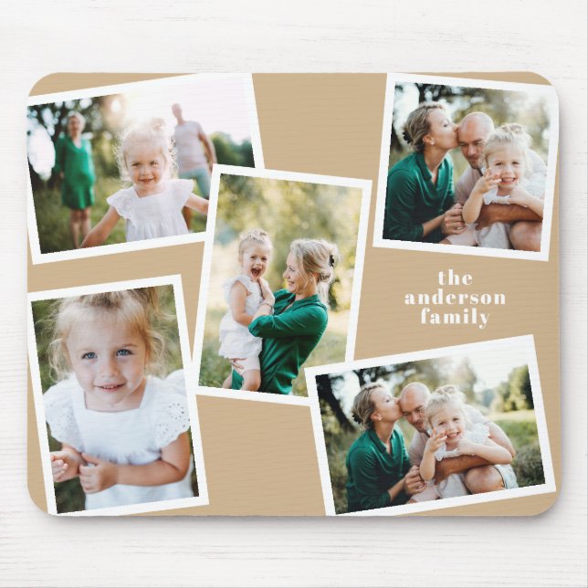 Modern stylish multi photo family home decor beige mouse pad (Front)