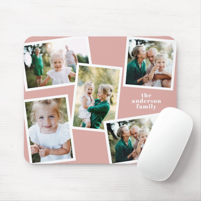 Modern stylish multi photo family home decor pink mouse pad (With Mouse)