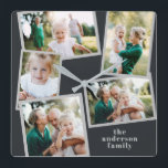 Modern stylish multi photo family home decor square wall clock<br><div class="desc">Modernblack and gray monochrome multi photo family holiday card.</div>