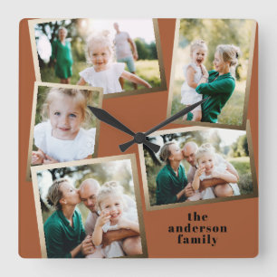 Modern stylish multi photo family home decor square wall clock
