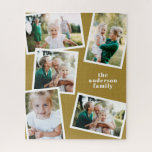 Modern stylish multi photo family home mustard jigsaw puzzle<br><div class="desc">Modern stylish multi photo family home gift,  Ideal anniversary,  birthday,  mothers day,  fathers day,  new house or Christmas gift. Mustard color can be changed.</div>