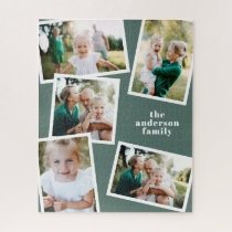 Modern stylish multi photo family home sage green jigsaw puzzle