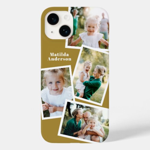 Modern stylish multi photo family mustard elegant Case_Mate iPhone 14 case