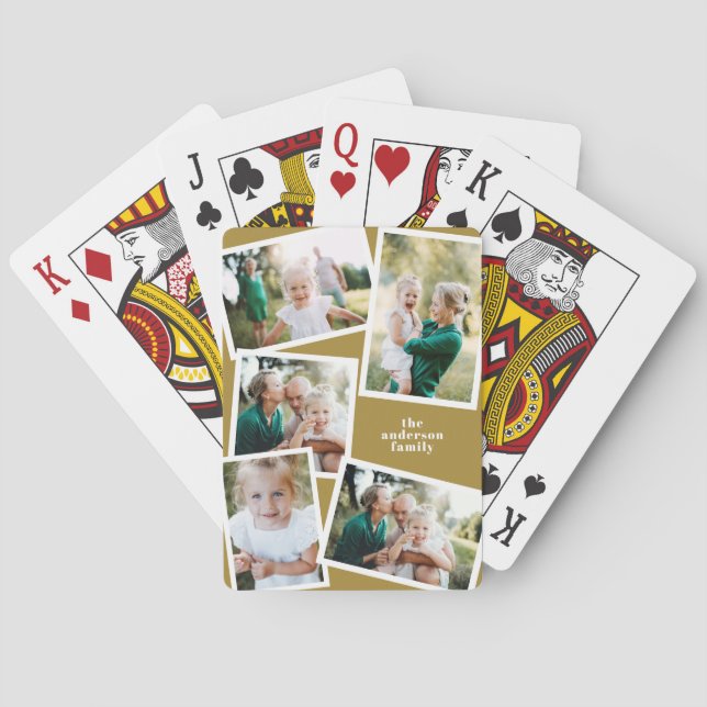 Modern stylish multi photo family mustard elegant poker cards (Back)