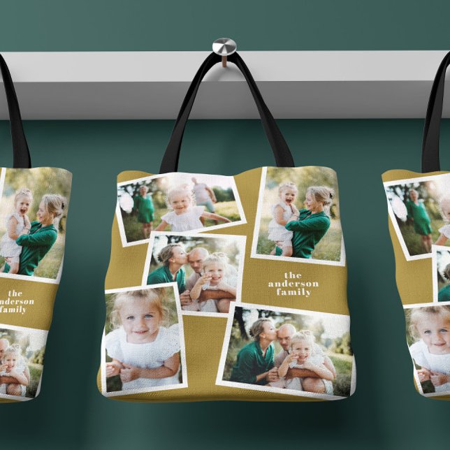 Modern stylish multi photo family mustard elegant tote bag (Creator Uploaded)
