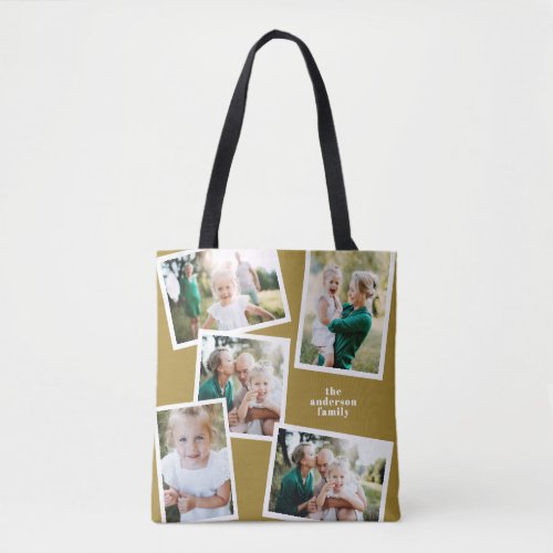 Modern stylish multi photo family mustard tote bag