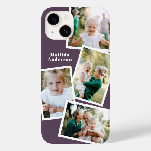 Modern stylish multi photo family purple Case_Mate iPhone 14 case
