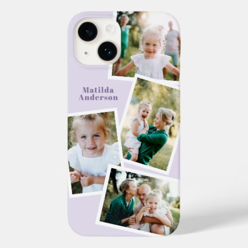 Modern stylish multi photo family purple girly Case_Mate iPhone 14 case